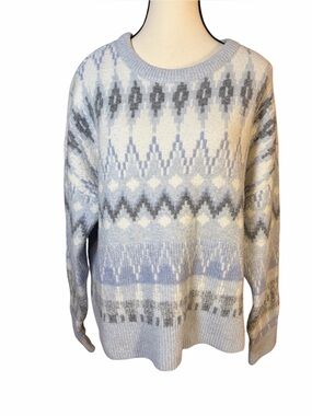Frye Fair Isle Sweater Small Blue Gray Nordic Cozy Pullover Soft Knit Size XL